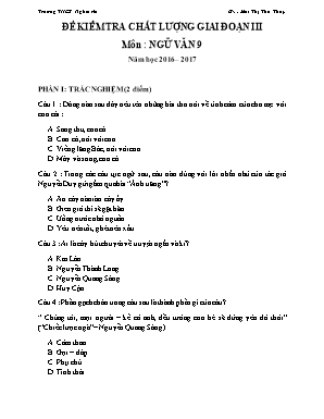 Đề kiểm tra chất lượng giai đoạn III môn Ngữ văn Lớp 9 - Năm học 2016-2017 - Trường THCS Nghĩa An (Có đáp án)